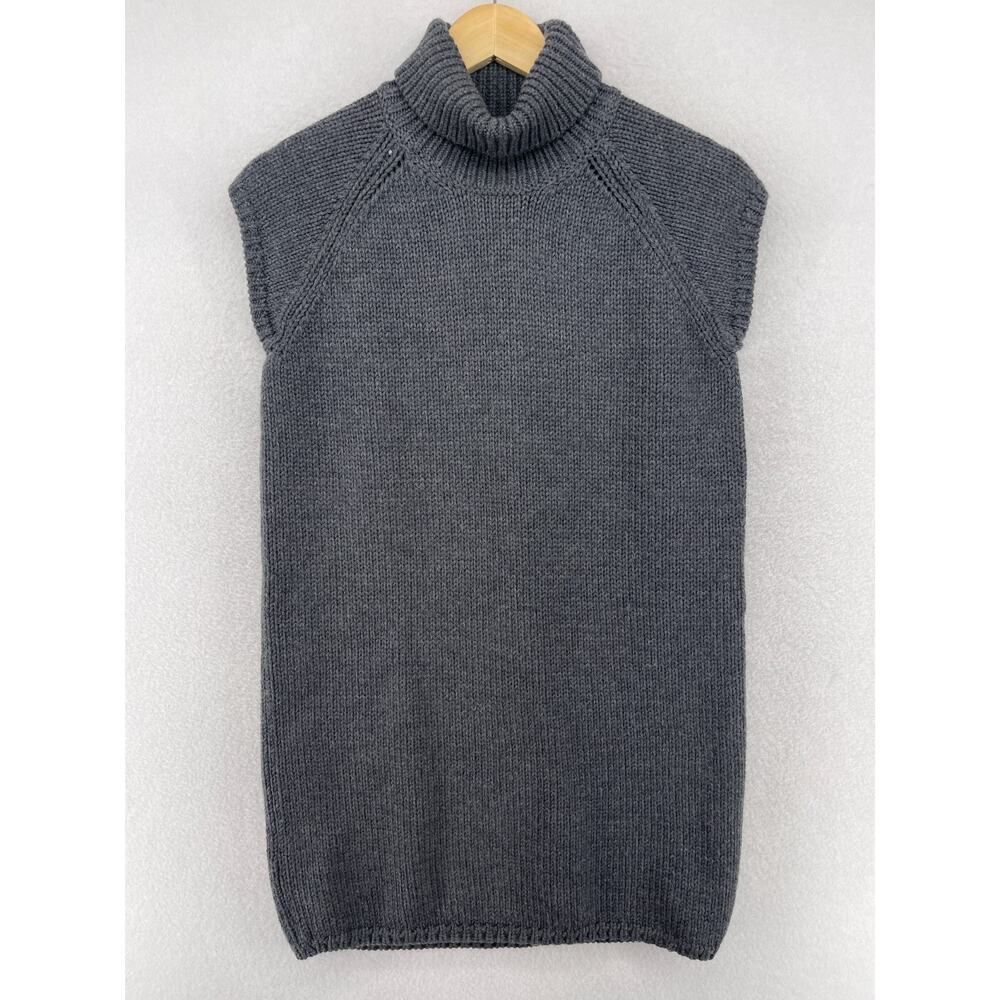 PAUL SMITH Sweater Vest Womens M Wool Turtleneck Tunic Cap Sleeve Pullover Gray